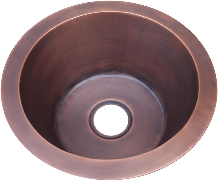 SINDA Pure Copper Hand Hammered 0-Hole Bar Prep Sink with Basket Strainer, Single Bowl, 16 inches, Light Hammered-Natural Copper, BS-LNR1608