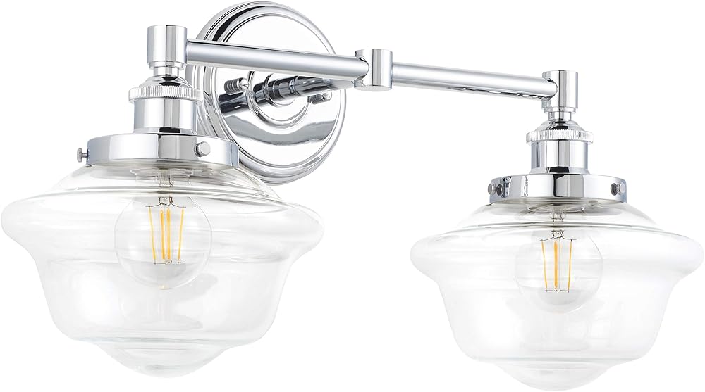 Linea di Liara Lavagna Farmhouse Polished Chrome Bathroom Light Fixtures Over Mirror 2-Light Bathroom Vanity Light Fixture Clear Glass Shades Modern Vanity Lights, Bulbs Included UL Listed