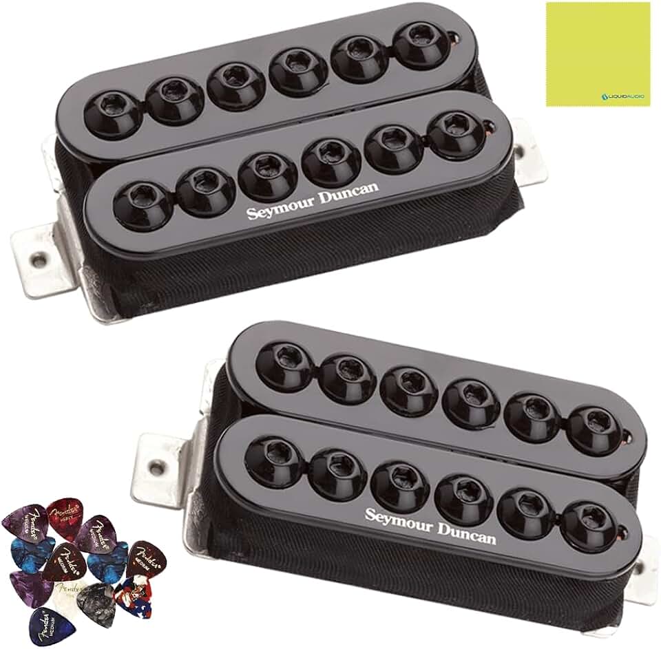 Seymour Duncan Pickups 11108-31-B Invader Aggressive Passive Bridge Humbucker Pickup Bundle with 12x Fender Guitar Picks and Liquid Audio Instrument Polishing Cloth