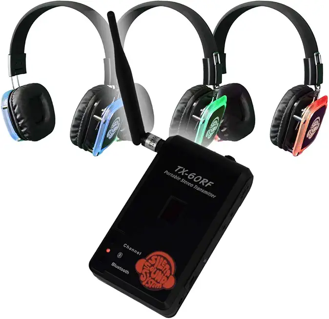 Wireless Starter Package for Yoga, Guided Tours, Fitness and More - Portable and Hands-Free (10 RF LED Headphones, 1 Wireless Transmitter)