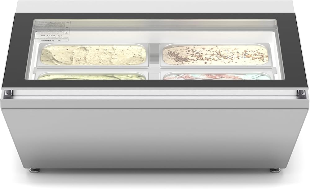 KoolMore KM-CGD-8HP 31 in. Countertop Ice Cream Display case with 4 Pans and Glass Sneeze Guard in Stainless-Steel