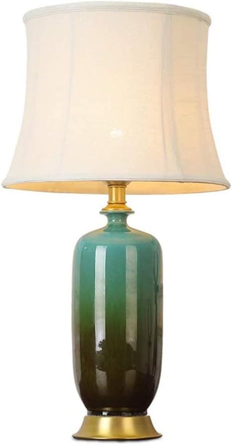 Table Lamp Rustic Hammered Bronze Metal Vase Natural Linen Empire Shade for Living Room Family Bedroom Bedside