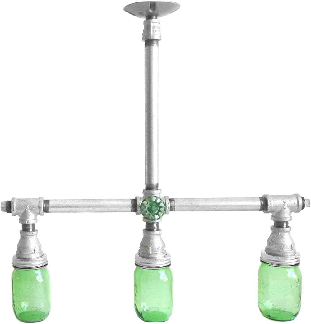 Industrial Pipe Lighting Chandelier Pendant Lighting w/Mason jars - HANDMADE industrial lighting black or galvanized pipes Steampunk Ceiling Light Fixture