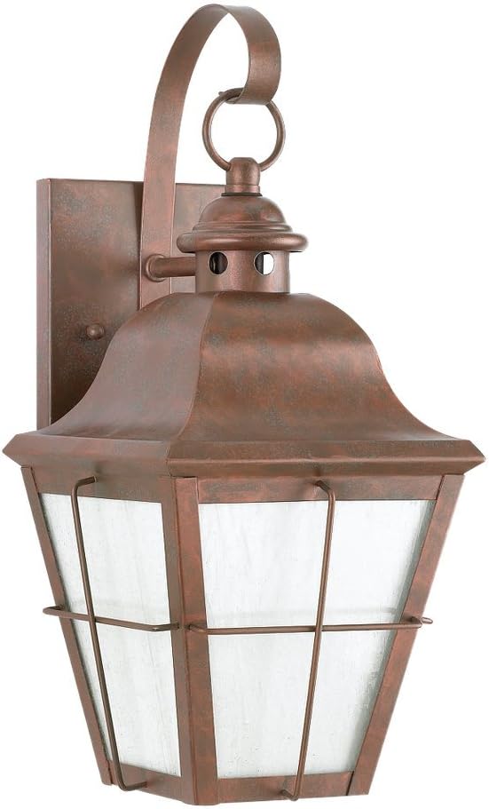 Sea Gull Lighting 8462D-44 Chatham One-Light Outdoor Wall Lantern with White Aluminum Panels and Clear Seeded Glass Panels, Weathered Copper Finish