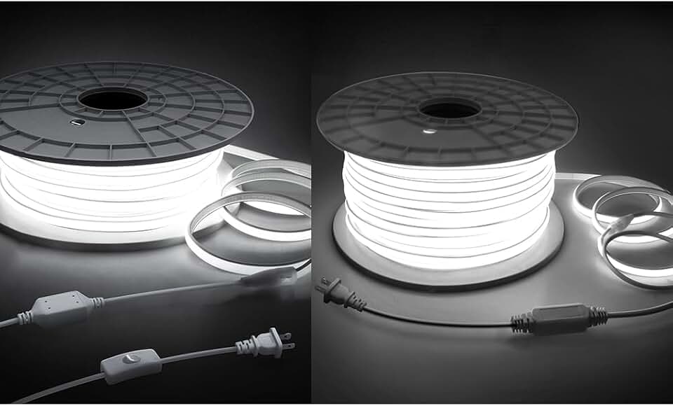 COB Led Strip Lights 150FT AC110V 120V Flexible LED Outdoor Rope Light Waterproof One Roll 6000K Daylight White+ 90M Outdoor COB Led Strip Lights Waterproof 300FT 1 Roll Soft 120V High Voltage