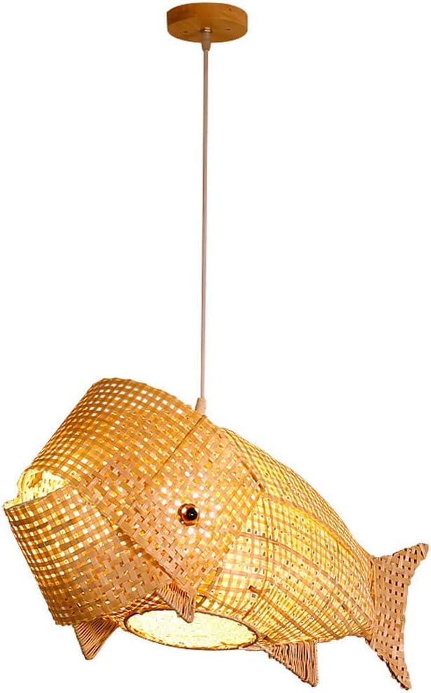 ONULL Hand Woven Bamboo Pendant Light,Creative Fish Light Fixture, Beige Bamboo Chandelier for Kitchen Island, Living Room, Dining Room,Wicker Light Fixtures Ceiling