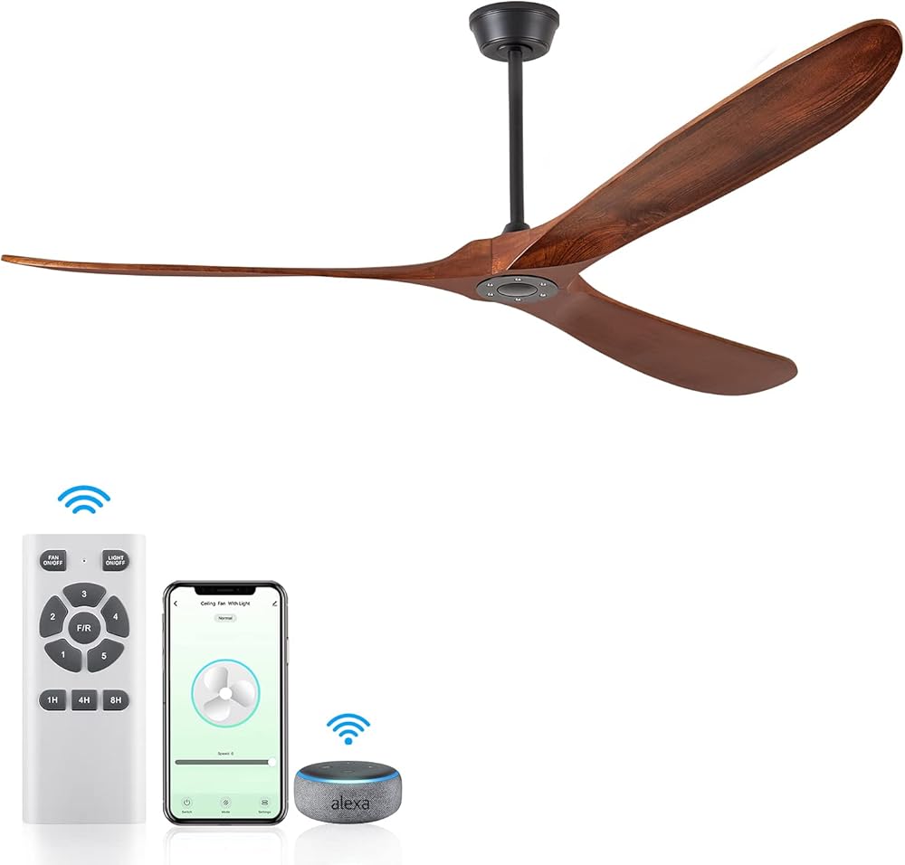 70'' Ceiling Fan with Remote/App/Voice Control, Wood Ceiling Fan with 3 Walnut Blades and Reversible DC Motor, Supports 5 Speeds and Smart Timing, Compatible with Alexa/Google Assistant/Siri