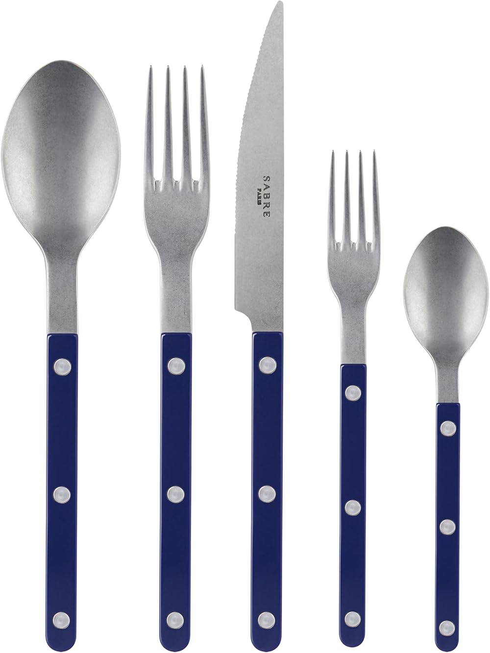 20-Piece Flatware Set For 4 - Bistrot Vintage Collection - Knives, Forks, Soup Spoons, Teaspoons & Dessert Forks - Stainless Steel & Nylon - Dishwasher Safe - Navy Blue - Mat Finish