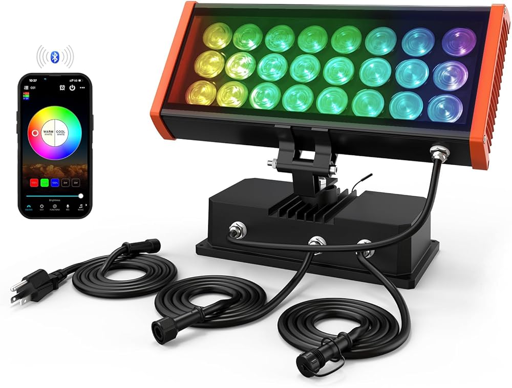 Smart Linkable LED Wall Washer Light with APP Control, 168W RGBCW LED Outdoor Wall Wash Lighting Color Changing for Landscape, Wedding, Building, Hotel (Square Shape)