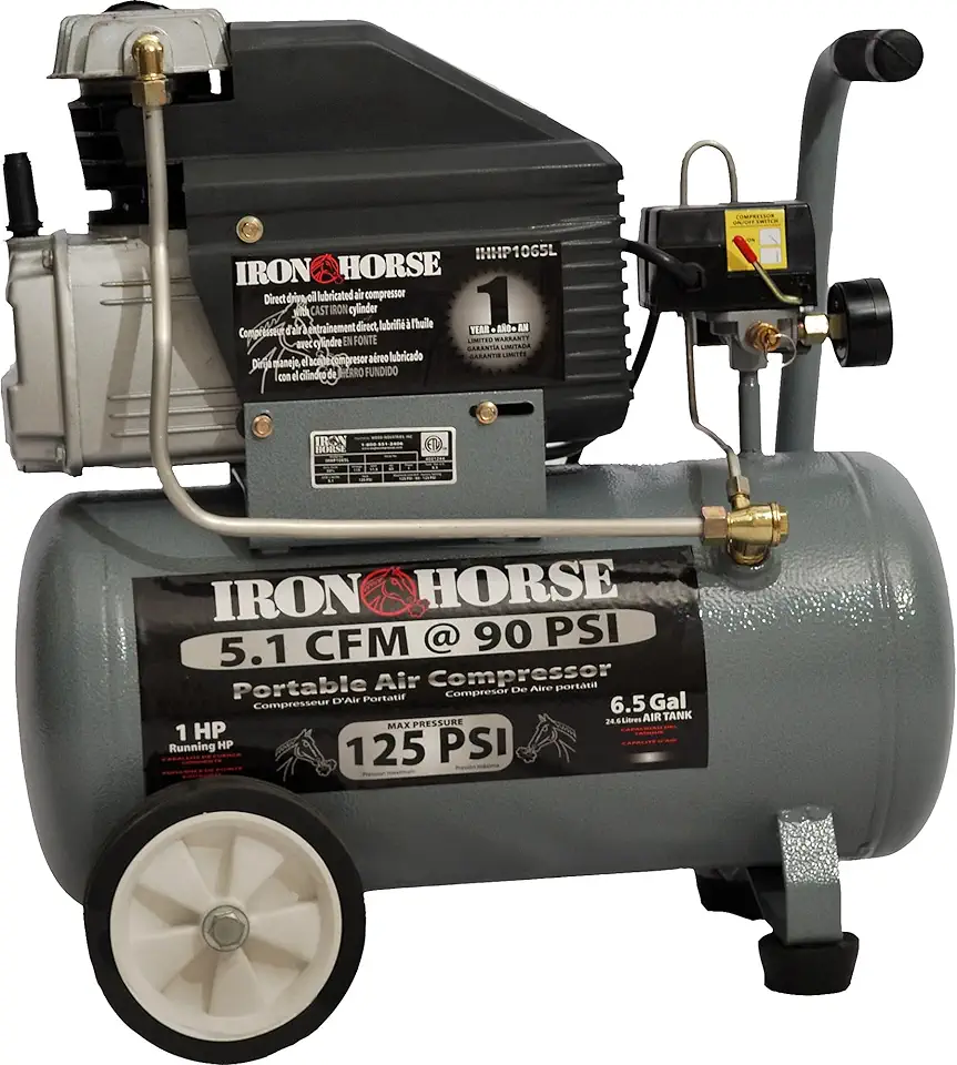 Iron Horse IHHP1065L 6.5-Gallon Portable Electric Air Compressor, 125 PSI Max