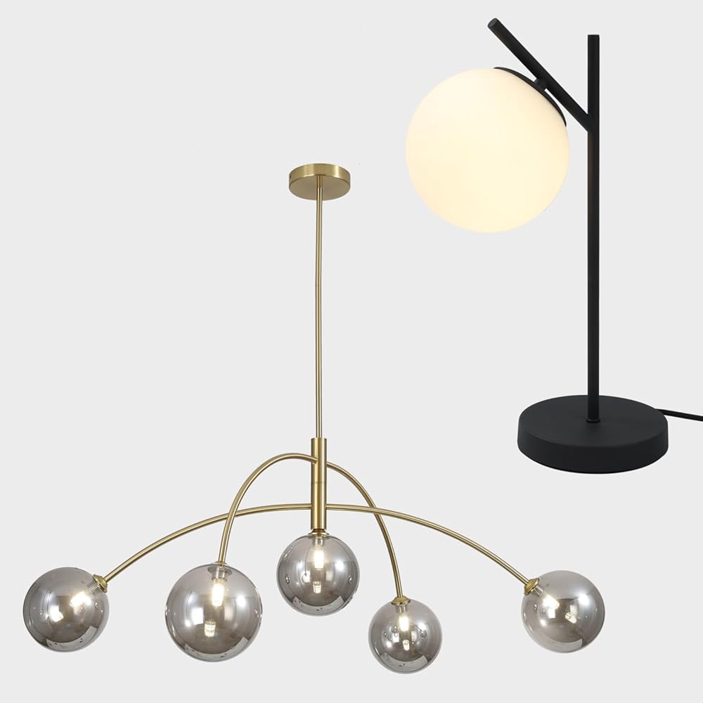 Mid Century Modern Table Lamp Contemporary White Glass Globe Table Lamp Modern Gold Chandelier 5 Light Smoke Gray Semi Flush Mount Chandelier for Kitchen Bedroom