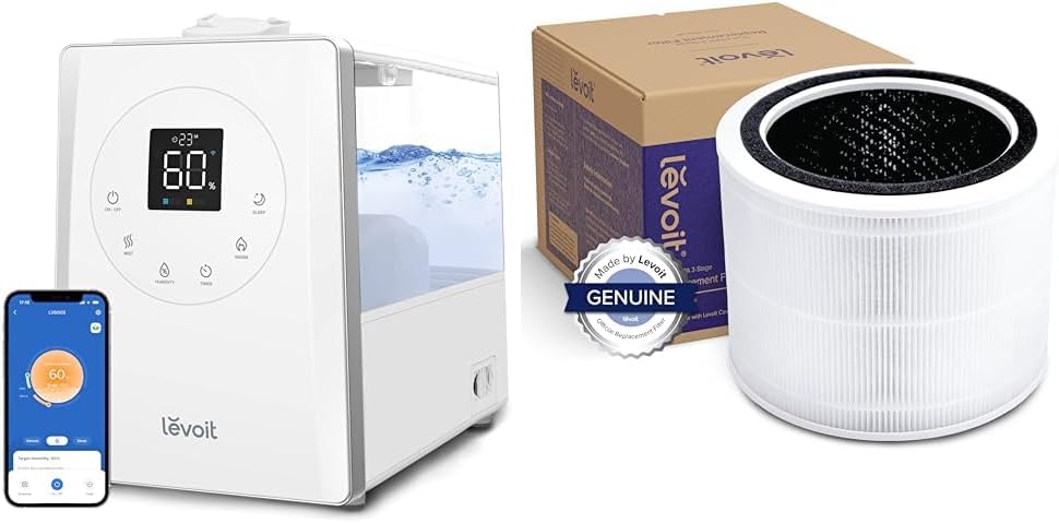 LEVOIT LV600S Smart Warm and Cool Mist Humidifiers for Home Bedroom Large Room & Core 200S Air Purifier Replacement Filter, 3-in-1 Filter, High-Efficiency Activated Carbon