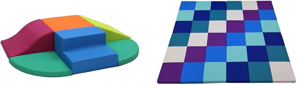 FDP SoftScape Playtime All Around Climber for Crawling Infants and Toddlers, Soft Foam Indoor Active Play with Steps and Slides & FDP Softscape Playtime Space Saver 4-Section Folding Activity Mat