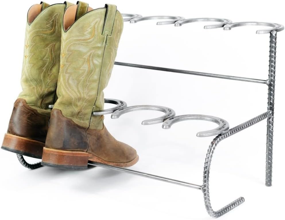Rustic Double Decker Horseshoe Boot Rack - 4 pairs