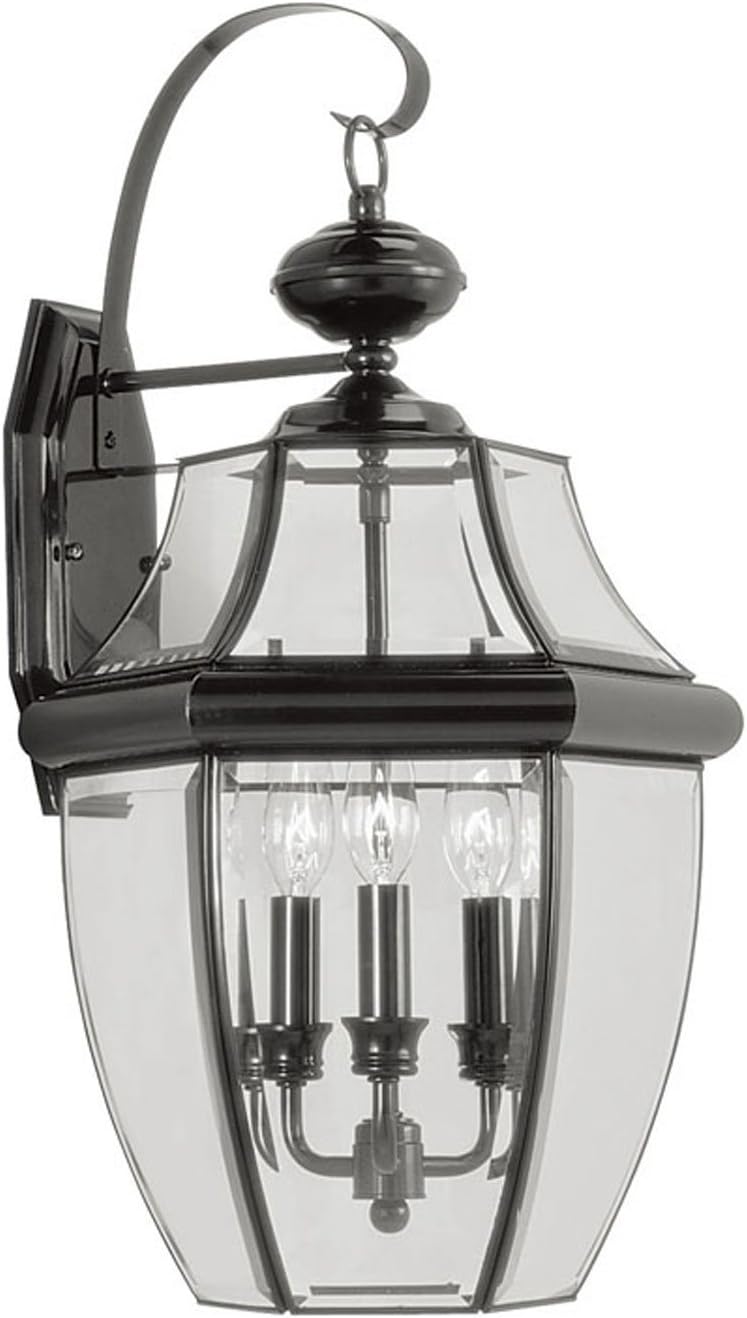 2351-04 Monterey 3 Light Outdoor Black Finish Solid Brass Wall Lantern with Clear Beveled Glass