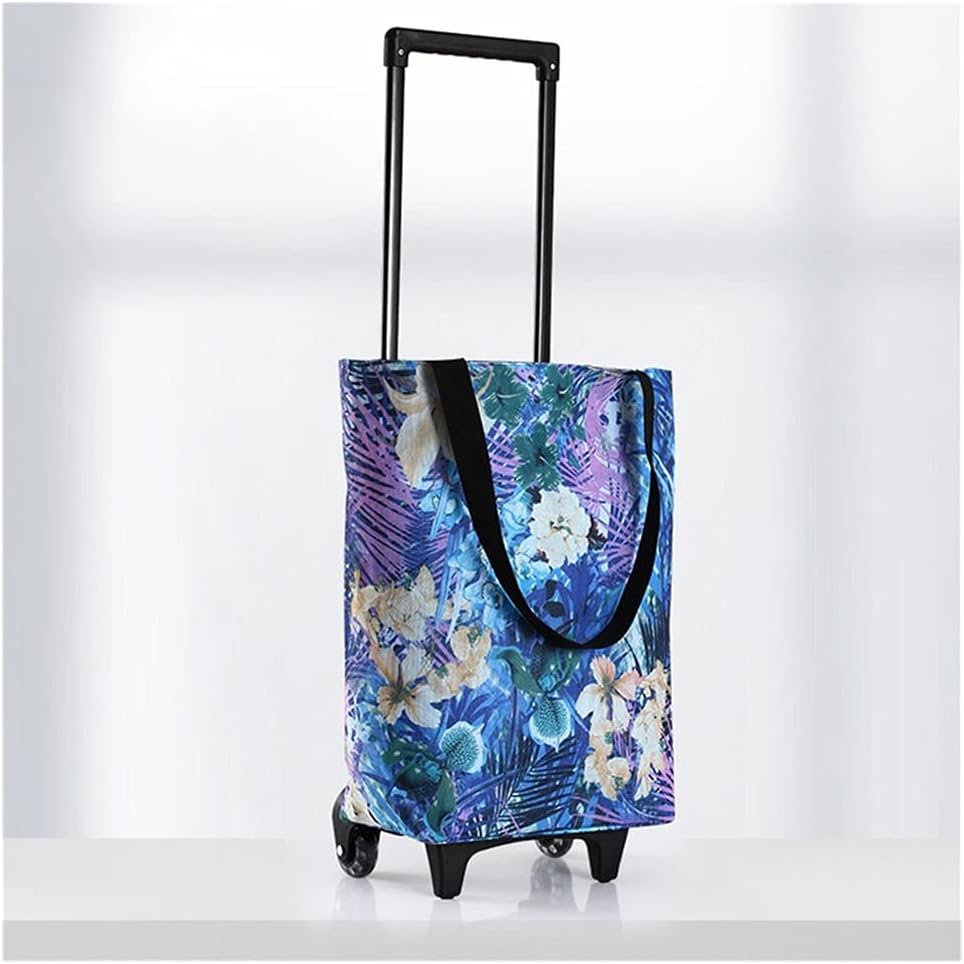35l Shopping Trolley Cart Tote Shoulder Bag Foldable Reusable Waterproof Bags Organizer Adjustable (Color : Deep Blue, Size : 48X26X14CM)