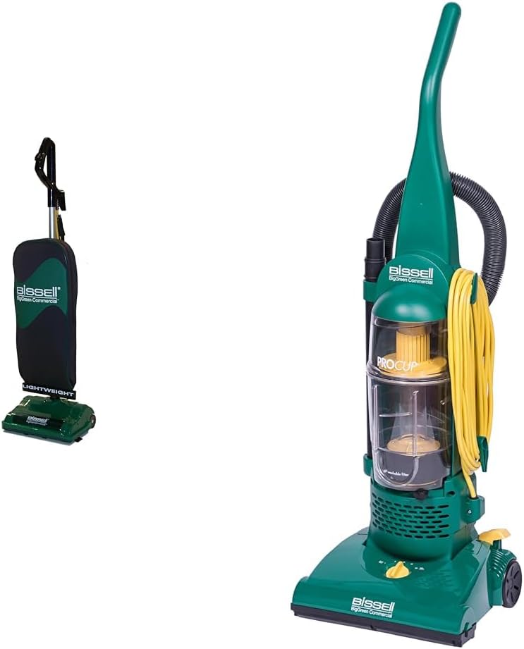 Bissell BigGreen Commercial 8lb Upright Industrial Vacuum Cleaner Bundle with Pro Upright Dirt Cup Vacuum, Green