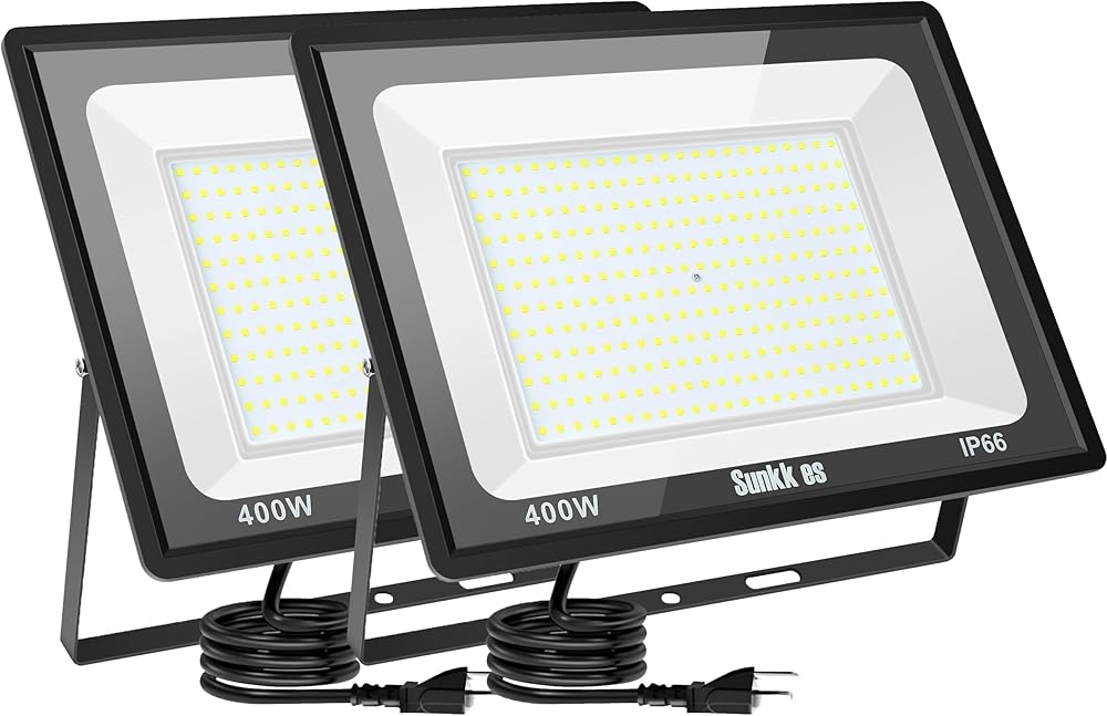 2 Pack 400W LED Flood Lights Outdoor, IP66 Waterproof, 6000K Daylight White Field Lights Outside Lamp, Exterior Lighting Stadium Backyard Workshop