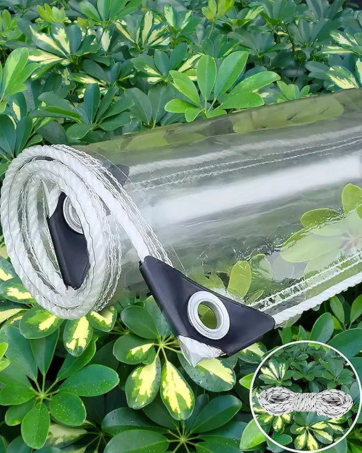 Clear Tarp, 16 x 20 FT Clear Tarps with Grommets, 14 Mil Thick Clear Tarps Heavy Duty Waterproof，Protects Against Water, Tear, Cold Weather Resistant for Balcony Garden，Patio ANG Porch