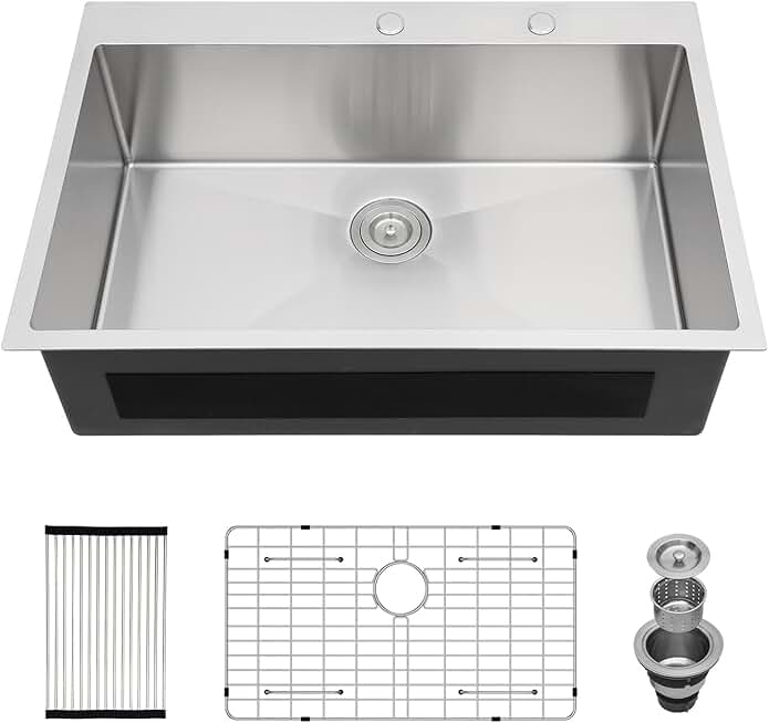 33x22 Drop In Kitchen Sink - Oumuch 33 Inch Stainless Steel Kitchen Sinks Single Bowl Drop In Sink 16 Gauge Single Bowl Topmount Sink
