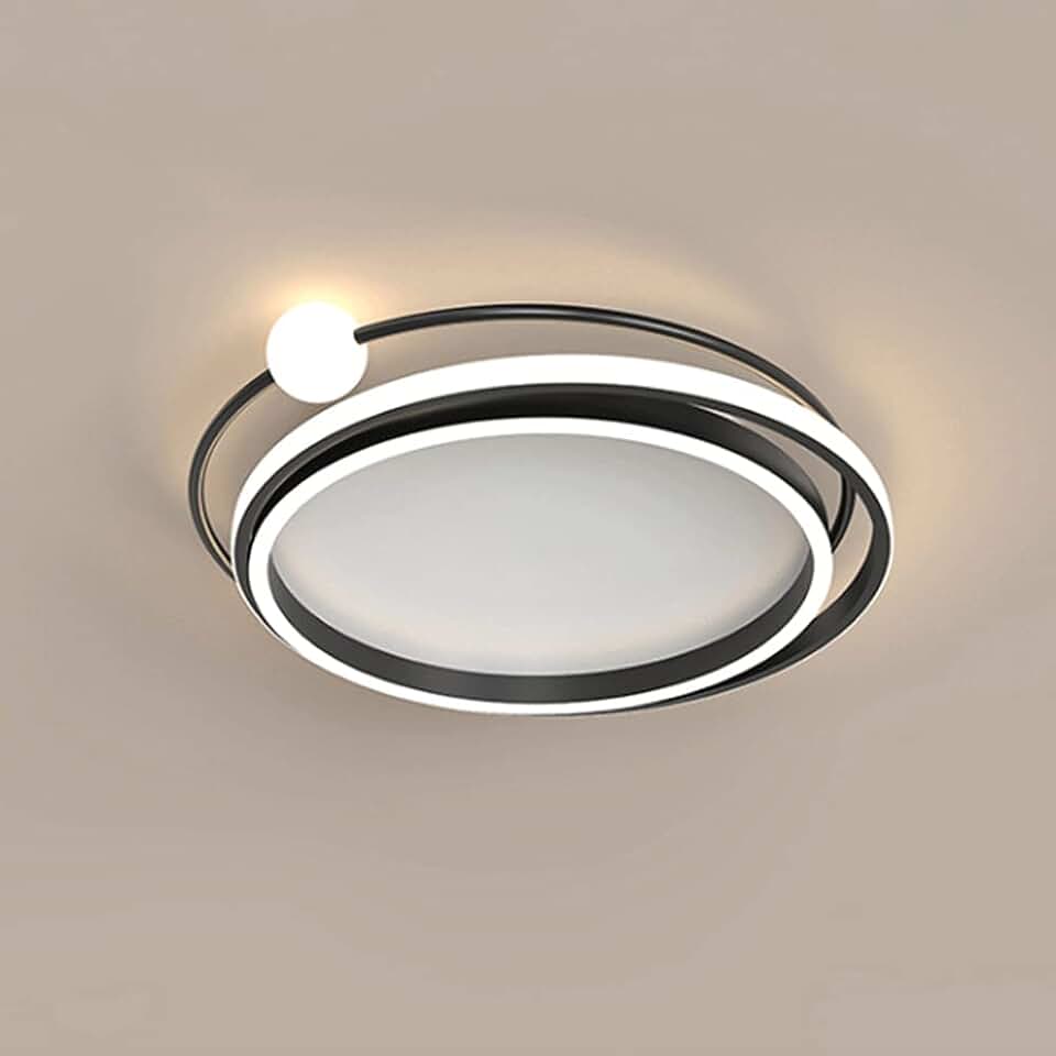 Led Round Ceiling Light Fixture, Aluminum Ceiling Chandelier 20.47 inch Flat Modern Ceiling Lighting, Stepless Dimming Ceiling Lamp for Porch, Kitchen, Bedroom, Living Room, Hallway/Black