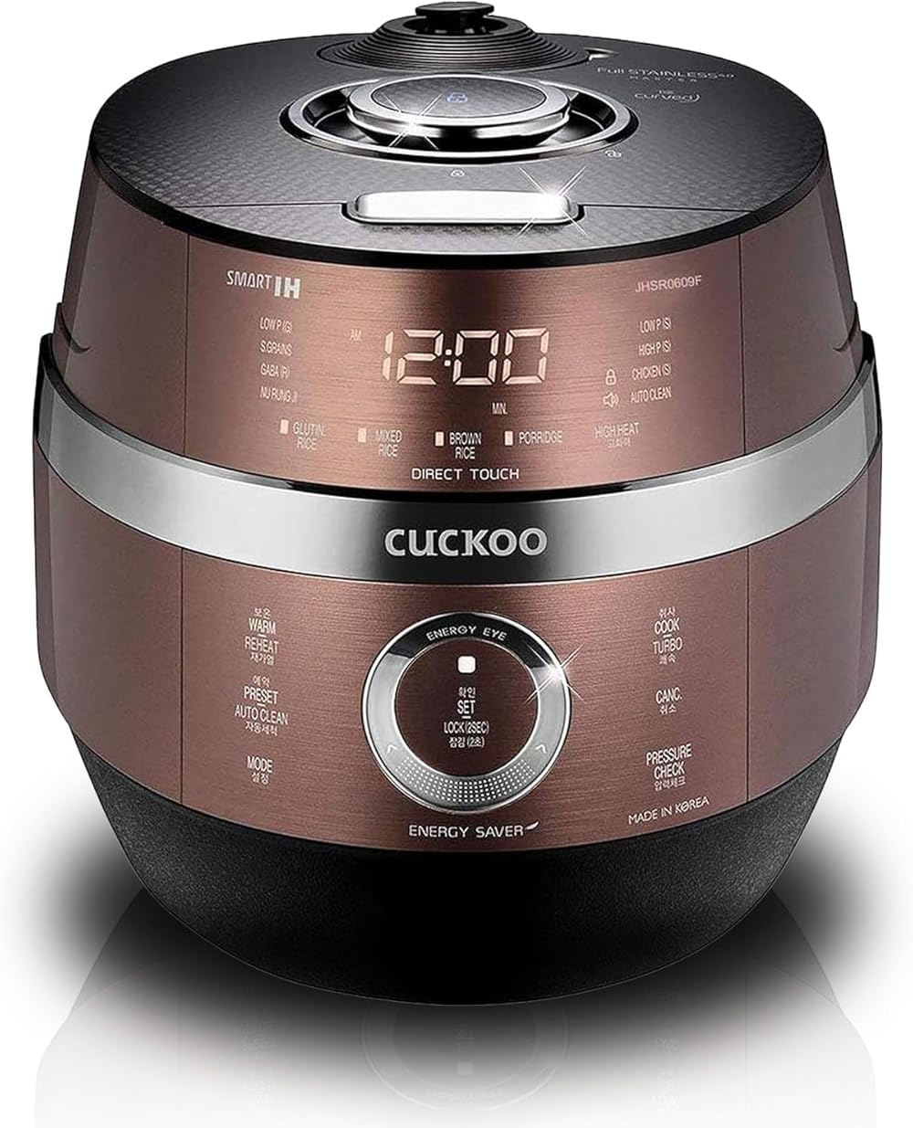 CUCKOO CRP-JHSR0609F | 6-Cup (Uncooked) Induction Heating Pressure Rice Cooker | 13 Menu Options, Auto-Clean, Voice Guide, Made in Korea | Copper