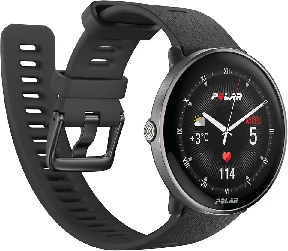 Polar Ignite 3 Series Titanium Fitness Tracking Smartwatch with AMOLED Display, GPS, Heart Rate Monitoring, Sleep Analysis, and Real-Time Voice Guidance; S-L, for Men or Women, Black Titanium