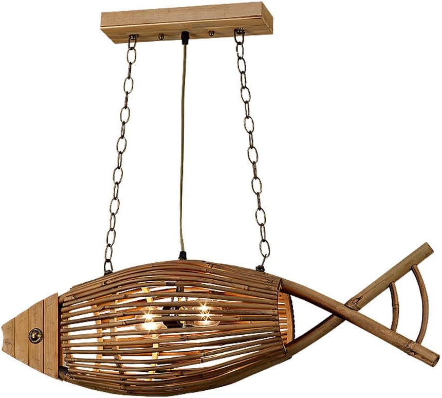 Vintage Woven Bamboo Fish Chandelier Hanging Lamp Creative Fish Bamboo Rattan Hanging Lamp Pendant Light Fixtures for Restaurant Bar Kitchen Island