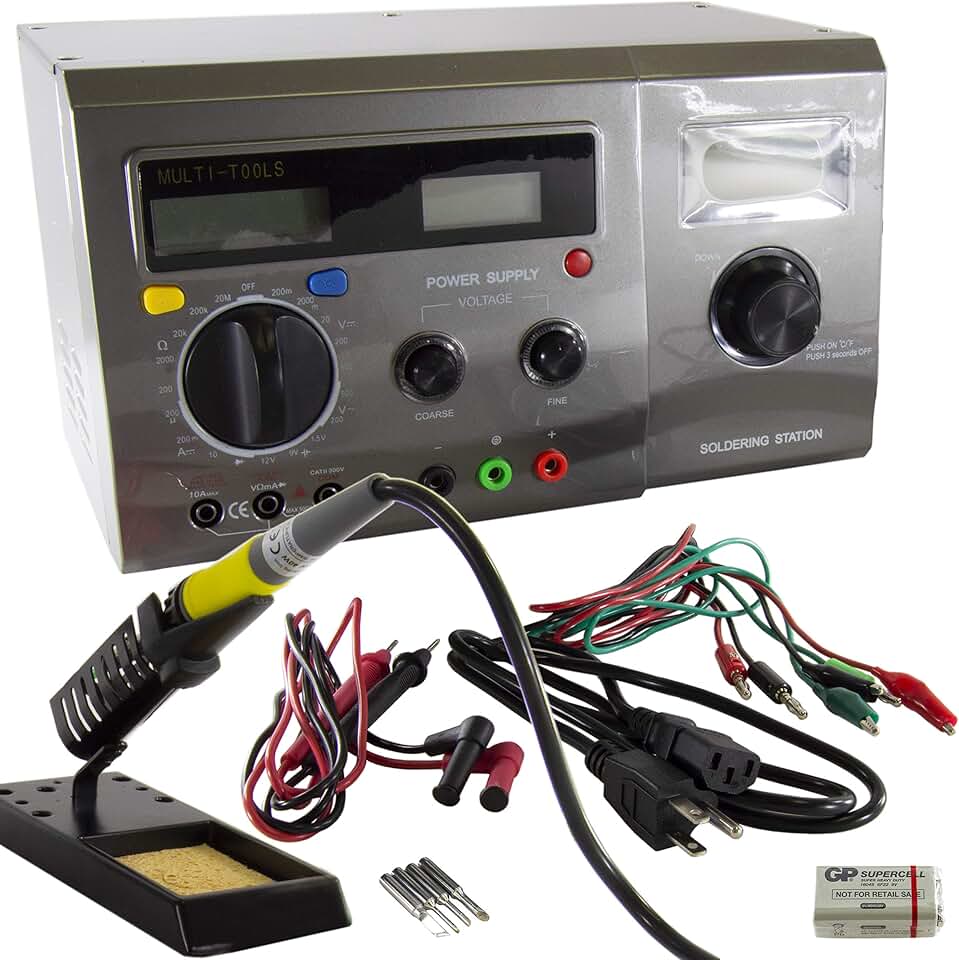 ZD-8901 Soldering Station with Digital Multimeter and DC Power Supply (Backlit LCD Display) - by Electronix Express