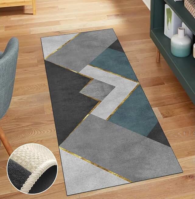 Runnes Rugs for Hallway Kitchen Grey Green 2'x25' Patchwork Home Decor Non Slip Washable Runners for Corridor Hallway