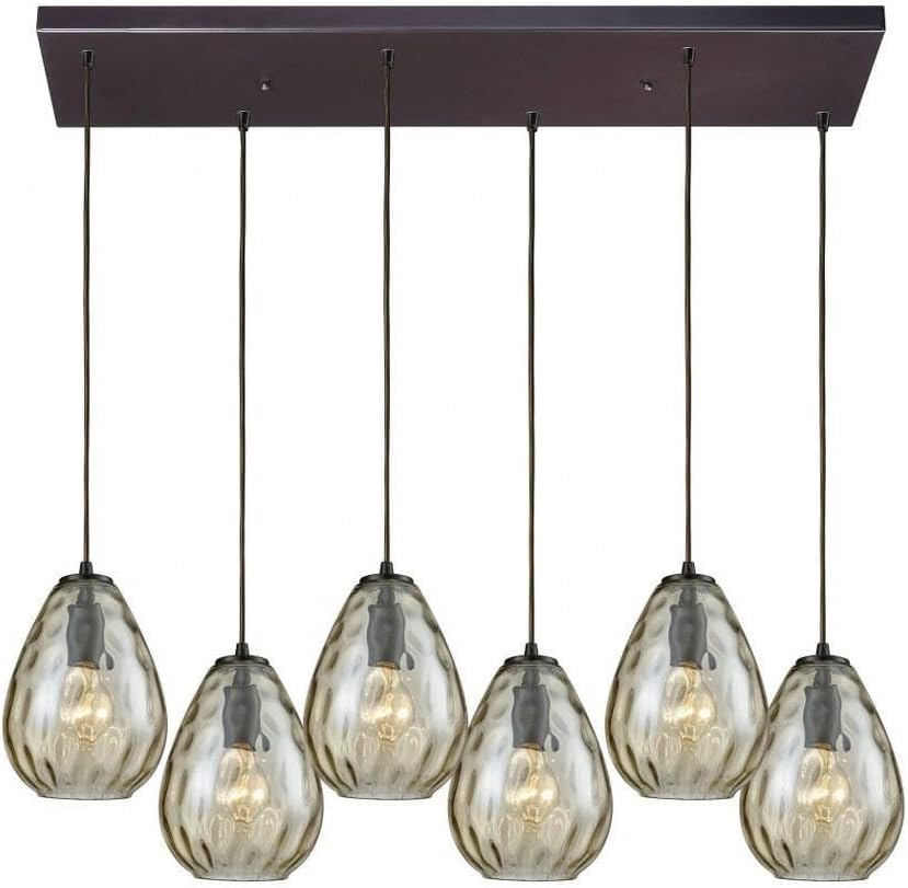 Elk Lighting Lagoon 6-Light Rectangle in Oil Rubbed Bronze with Champagne Plated Water Glass Pendant