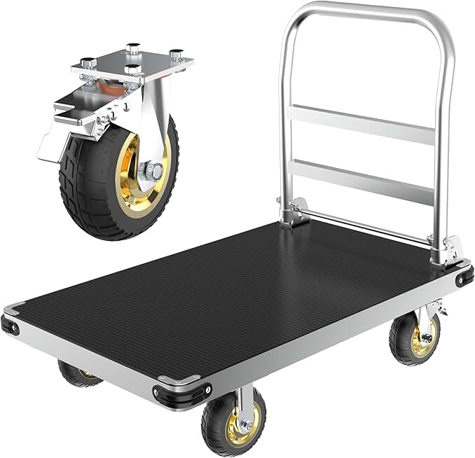 Platform Truck, 2200 LBS Capacity Heavy Duty Cart with Reinforced Bottom Support, 2MM Thicked Steel Flat Cart with 6'' Swivel Brake Wheels, Foldable Push Cart Dolly with Rubber Mat (36