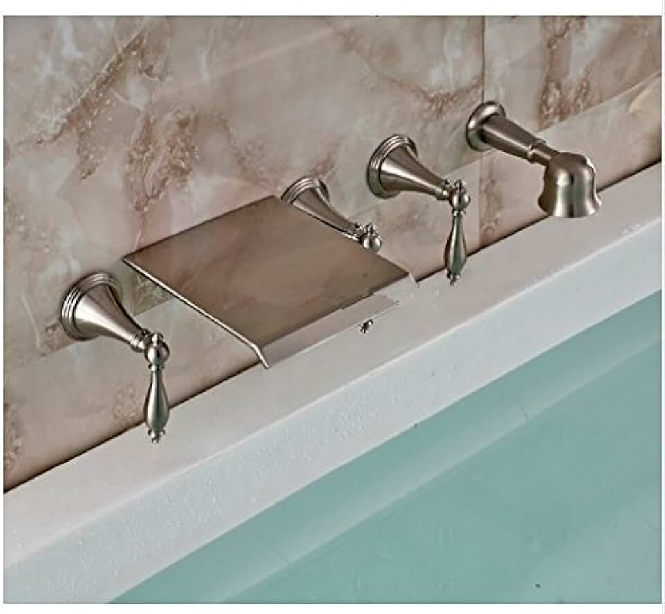 GOWE Wall Mount Waterfall Bathtub Faucet Brushed Nickel Mixer Tap with Hand Shower