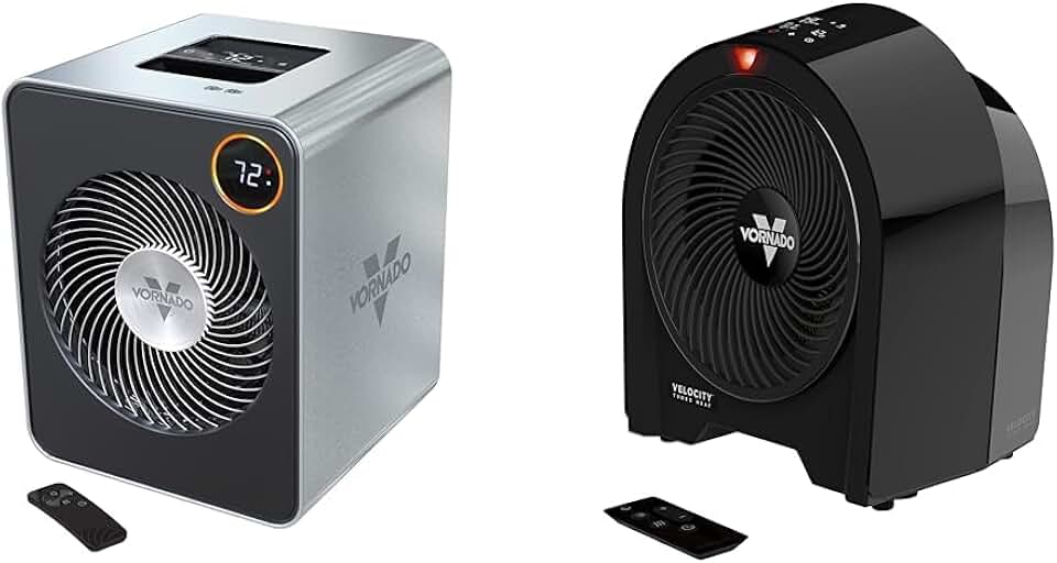 Vornado VMHi600 Whole Room Metal Space Heater, Digital Thermostat, Remote Control, 1500 Watts & Velocity 5R Whole Room Space Heater with Remote Control, Black