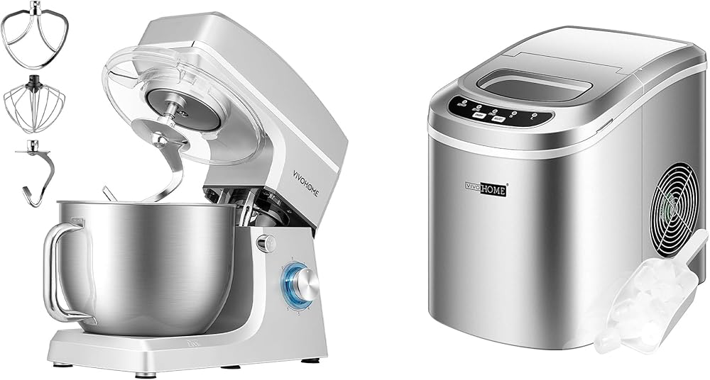 VIVOHOME 7.5 Quart Stand Mixer, 660W 6-Speed Tilt-Head Kitchen Electric Food Mixer with Electric Portable Compact Countertop Automatic Ice Cube Maker Machine