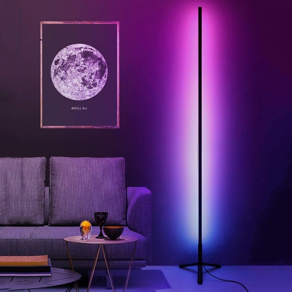 Corner Floor lamp Dimming Black Floor Lamp Modern RGB Remote Control LED Integrated Lamps Standing Corner Light for Homes Office (133cm/52.3inch)