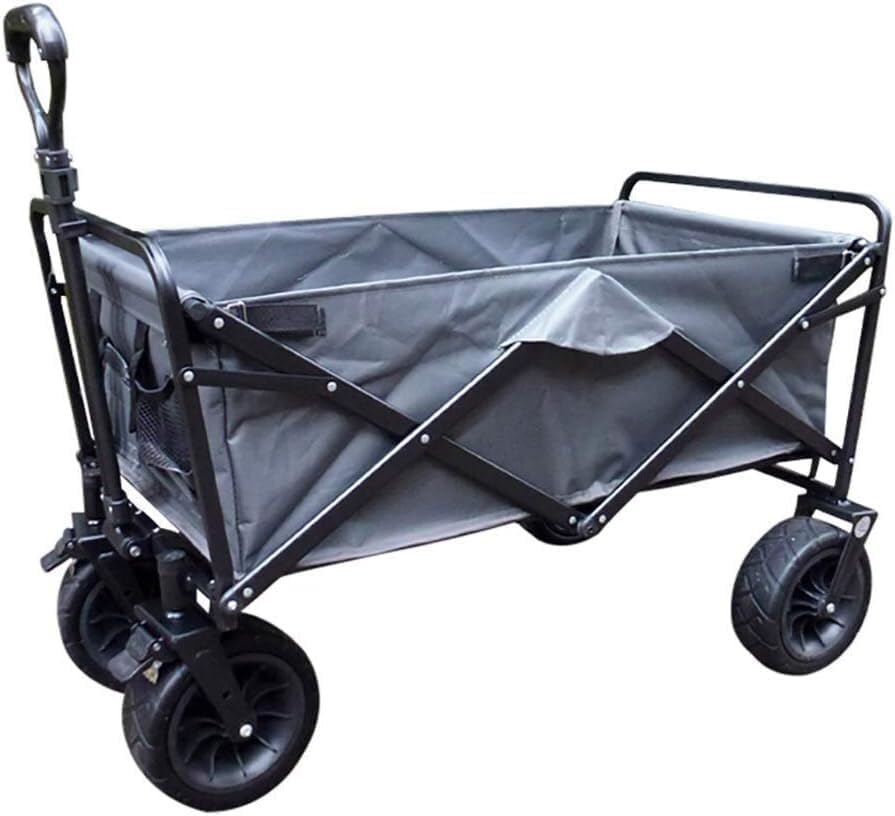 Cart Folding Garden Heavy Duty Wagon Storage Trolleys Multi-Function Shopping Cart for Outdoor Camping Picnic Beach Adjustable Retractable Push Pull Rod Handcart/Grey
