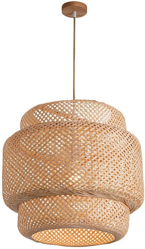 Woven Bamboo Pendant Light Rattan Boho Hanging Lamp Farmhouse Coastal Wicker Pendant Light Fixture Shape for Dining Room Kitchen Island Bedroom Hallway(Primary color,30cm)