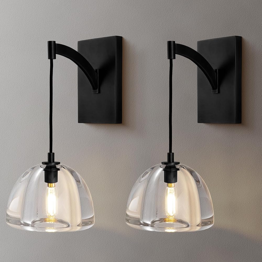 Hemisphere Crystal Modern Wall Sconce Set of Two, Black Wall Lamp, Black Wall Sconce Indoor Light for Bedroom Living Room Bathroom Vanity Hallway Light Fixtures, includes Bulbs