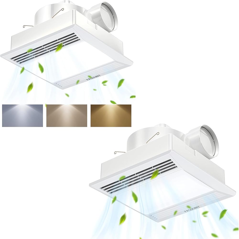 Bathroom Exhaust Fan with Light 3 Adjustable Colors Lights + Single Light White 6000K 15W
