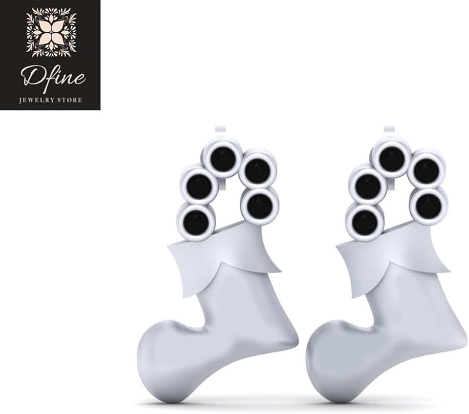 Sock Shaped Bag Christmas Earrings Black Diamond Xmas Socks Earrings Solid 10k White Gold