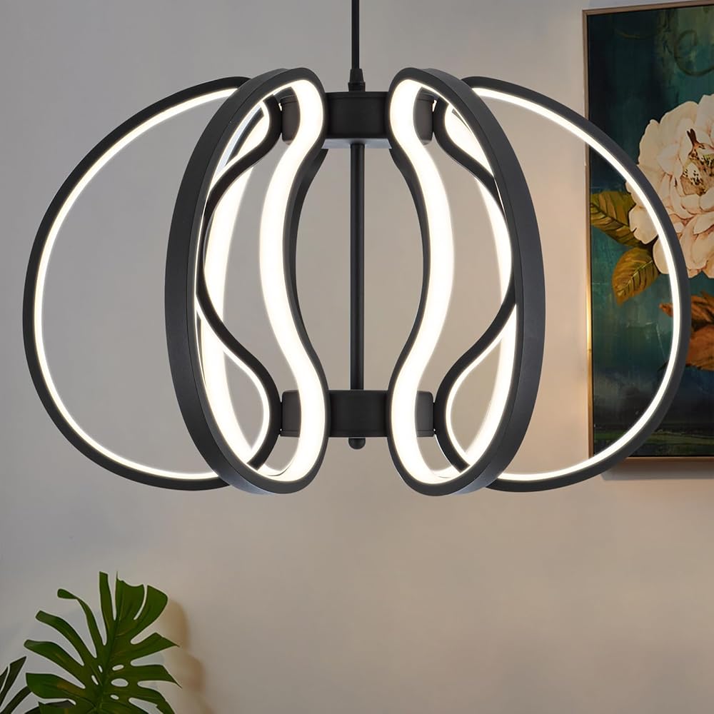 CHYING Black Modern LED Chandelier Contemporary LED Pendant Light Dimmable Chandelier for Dining Room Kitchen Living Room Foyer Entryway 3000K-6000K