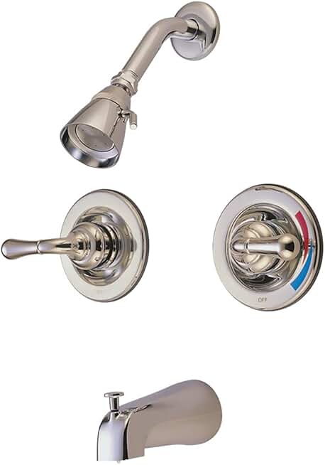 Kingston Brass KB678 Twin Handles Tub Shower Faucet, Brushed Nickel 5-Inch Spout Reach