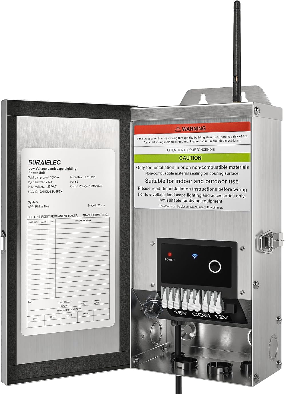 SURAIELEC Zigbee Smart Low Voltage Transformer, 300W Landscape Lighting Transformer with Multi Tap Outputs, Compatible with Alexa, Google Assistant, SmartThings, Hue Bridge Required, Stainless Steel