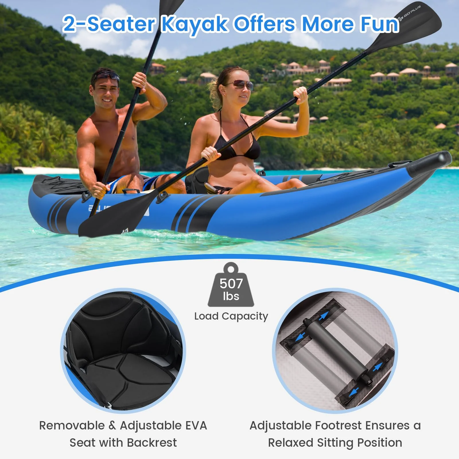 Goplus Inflatable Kayak, 2-Person Kayak Set for Adults with 507 LBS Weight Capacity