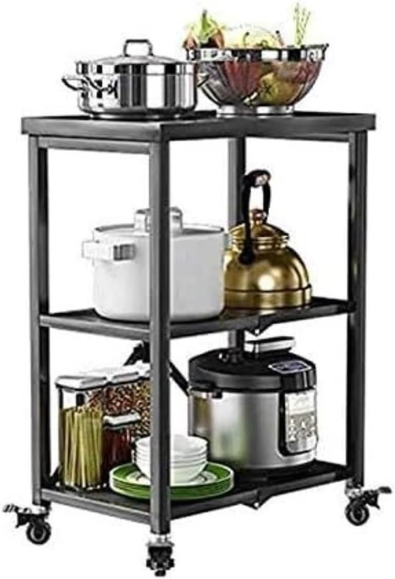 Microwave Oven Rack Microwave Stand Folding Microwave Rack 3 Tier Microwave Stand with Wheels Kitchen Countertop Storage Rack Microwave Shelf Kitchen Shelf Microwave Shelf Microwave Rack