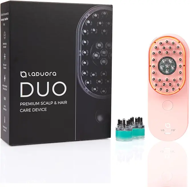 Duo 4-in-1 Scalp & Hair Care Device and Boost Pod Set of 2 | Warming Scalp Massage Brush for Smoother, Thicker, Healthier-looking Hair (Pink Peony)