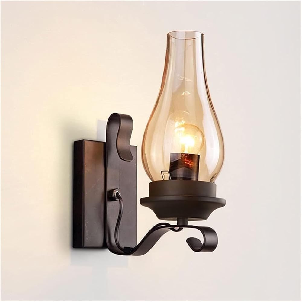 Wall Lamp Antique Black Wall Sconce Glass - Mediterranean Metal Sconce Lighting Fixture Kitchen Wall Light Retro Loft Industrial Restaurant Aisle Bar Wall Lantern, Wall sconces