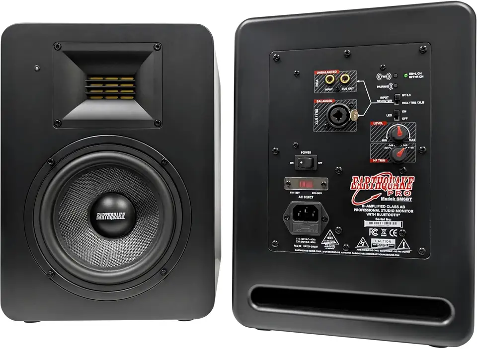 SM6BT 6.5-inch Professional Studio Monitor Speaker Pair with 2-inch Ribbon Tweeter and Bluetooth Wireless v5.3 for Music Production and Mixing, 130W 2-Way, Matte Black