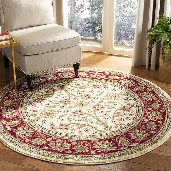 SAFAVIEH Lyndhurst Collection 8' Round Ivory/Rust LNH212R Traditional Oriental Non-Shedding Living Room Bedroom Area Rug